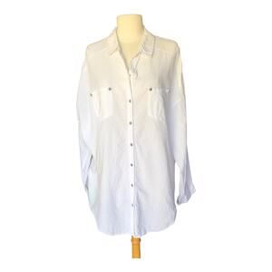 Free People Lover Her Madly White Oversized Button Down Shirt Women's Size Small